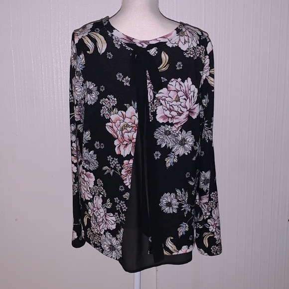 Bobeau Black Floral Top Blouse - Picture 2 of 3
